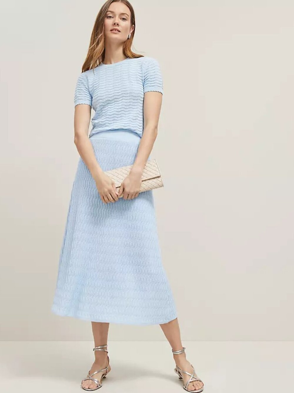 New Ann Taylor Blue Wavy Stitch Short Sleeve Sweater(M) and Skirt(MP) Set
